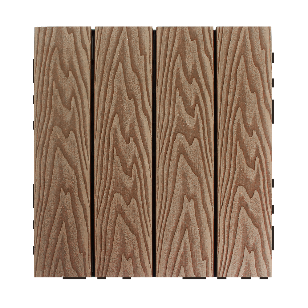 WPC 3D Embossed Faux Wood Stripe Interlocking Floor Tile, 12in x 12in (11 Tiles per Pack)