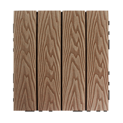 WPC 3D Embossed Faux Wood Stripe Interlocking Floor Tile, 12in x 12in (11 Tiles per Pack)