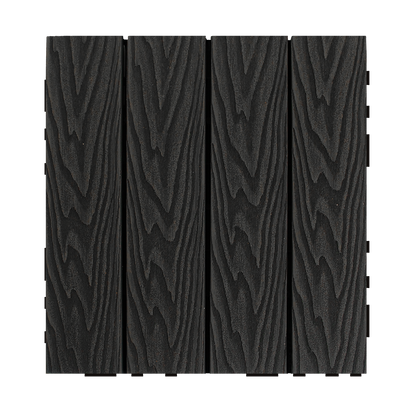 WPC 3D Embossed Faux Wood Stripe Interlocking Floor Tile, 12in x 12in (11 Tiles per Pack)