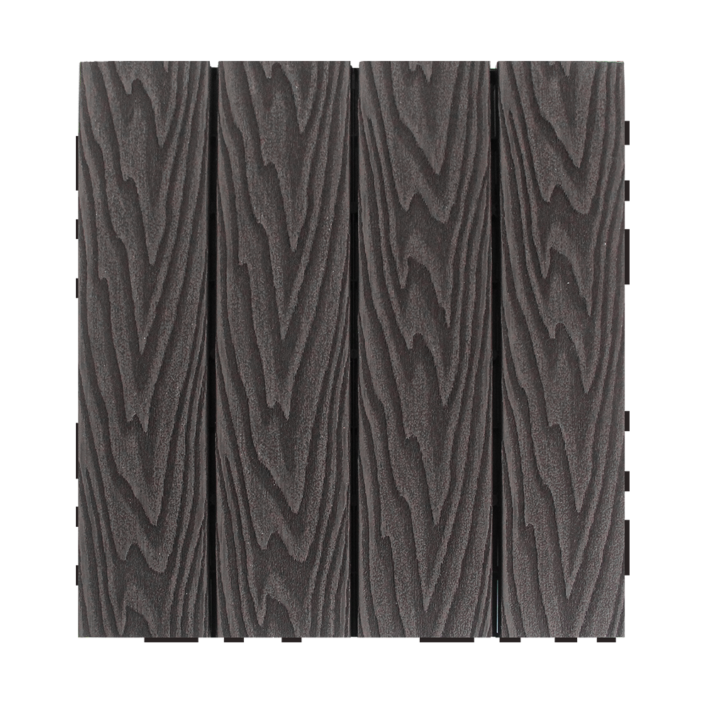 WPC 3D Embossed Faux Wood Stripe Interlocking Floor Tile, 12in x 12in (11 Tiles per Pack)