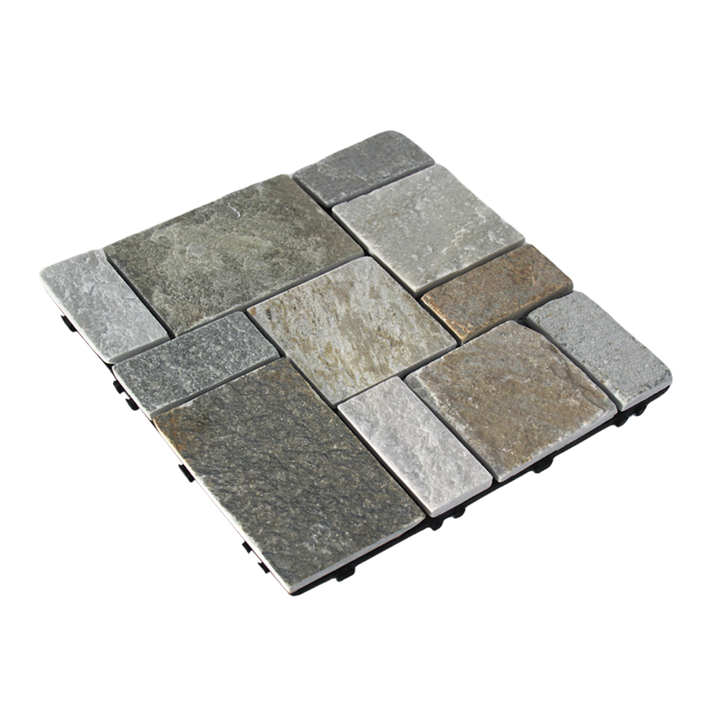 Slate Stone Interlocking Floor Tiles, 12 in x 12 in (8 Tiles per Pack)