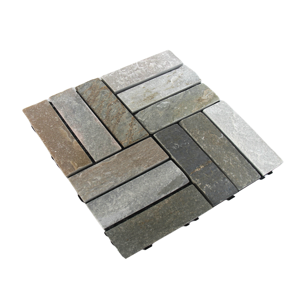 Slate Stone Interlocking Floor Tiles, 12 in x 12 in (8 Tiles per Pack)