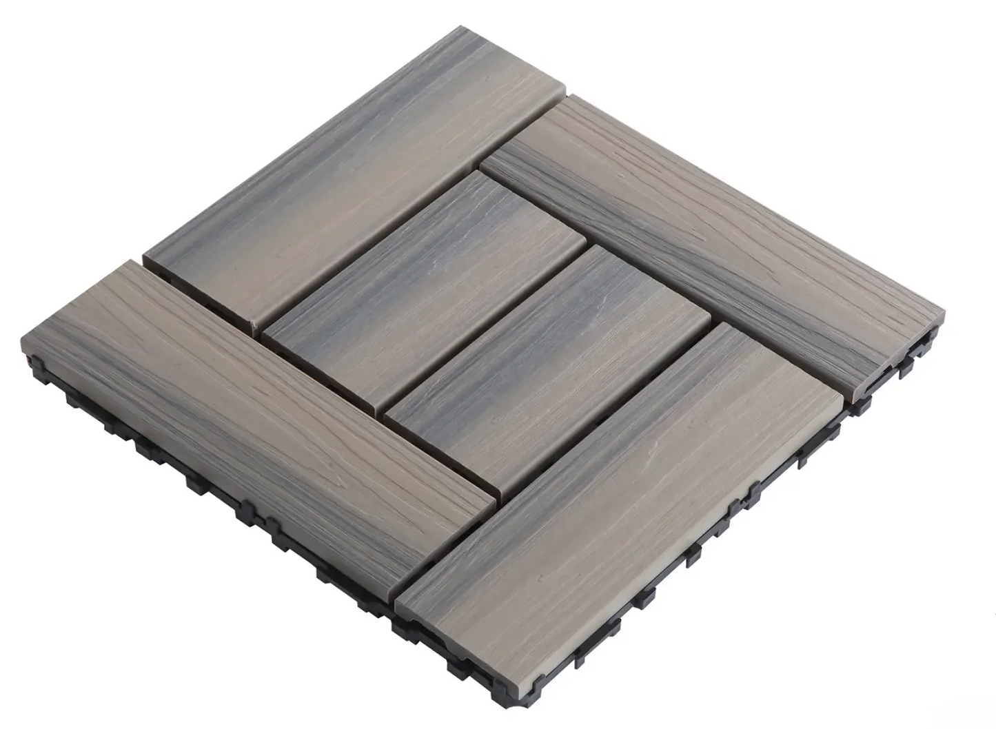 WPC 3D Embossed Faux Stripe Twist-on Interlocking Floor Tiles, 12 in x 12 in (11 Tiles per Pack)