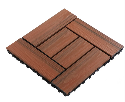 WPC 3D Embossed Faux Stripe Twist-on Interlocking Floor Tiles, 12 in x 12 in (11 Tiles per Pack)