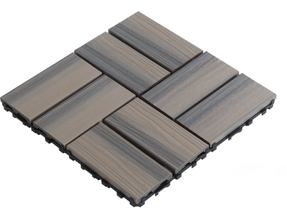 WPC 3D Embossed Faux Stripe Twist-on Interlocking Floor Tiles, 12 in x 12 in (11 Tiles per Pack)