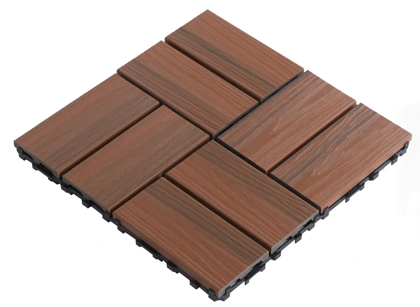 WPC 3D Embossed Faux Stripe Twist-on Interlocking Floor Tiles, 12 in x 12 in (11 Tiles per Pack)