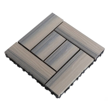 WPC 3D Embossed Faux Stripe Twist-on Interlocking Floor Tiles, 12 in x 12 in (11 Tiles per Pack)