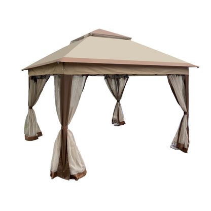 Outdoor 11x 11Ft Pop Up Gazebo Canopy With Removable Zipper Netting,2-Tier Soft Top Event Tent,Suitable For Patio Backyard Garden Camping Area,Coffee