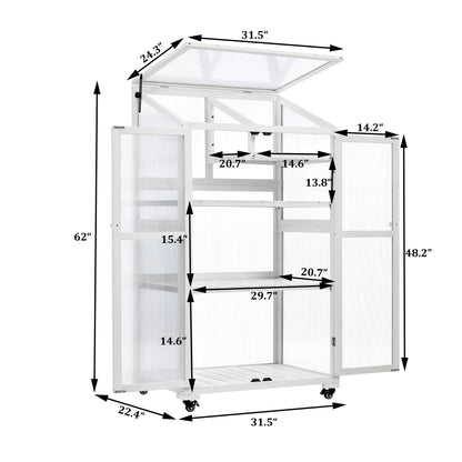 62 Inch Height Wood Large Greenhouse Balcony Portable Cold Frame with Wheels and Adjustable Shelves for Outdoor Indoor Use