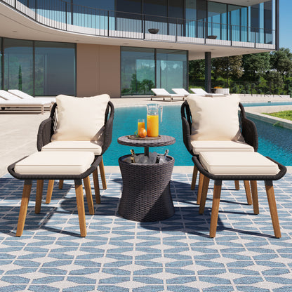 5 Pieces Patio Furniture Chair Sets, Patio Conversation Set With Wicker Cool Bar Table, Ottomans,Outdoor Furniture Bistro Sets for Porch,Backyard,Balcony