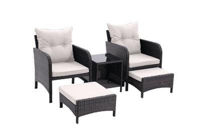 5 Piece Outdoor Patio Furniture Set,All Weather PE Rattan Conversation Chairs with Armrest and Removable Cushions,Ottomans and Storage Coffee Table for Poolside Garden Balcony Deck(Dust Grey)  On-Site