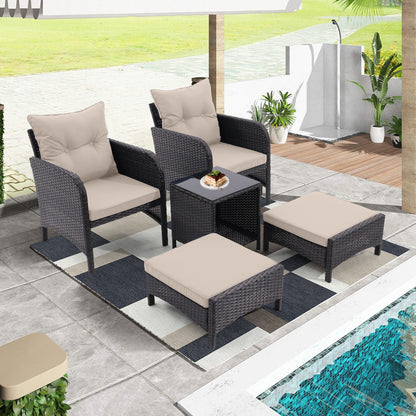 5 Piece Outdoor Patio Furniture Set,All Weather PE Rattan Conversation Chairs with Armrest and Removable Cushions,Ottomans and Storage Coffee Table for Poolside Garden Balcony Deck(Dust Grey)  On-Site