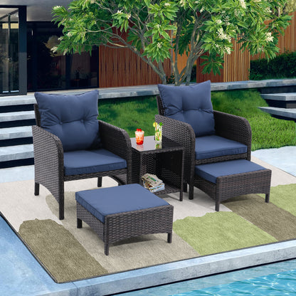 5 Piece Outdoor Patio Furniture Set,All Weather PE Rattan Conversation Chairs with Armrest and Removable Cushions,Ottomans and Storage Coffee Table for Poolside Garden Balcony Deck(Dust Grey)  On-Site