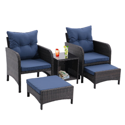 5 Piece Outdoor Patio Furniture Set,All Weather PE Rattan Conversation Chairs with Armrest and Removable Cushions,Ottomans and Storage Coffee Table for Poolside Garden Balcony Deck(Dust Grey)  On-Site