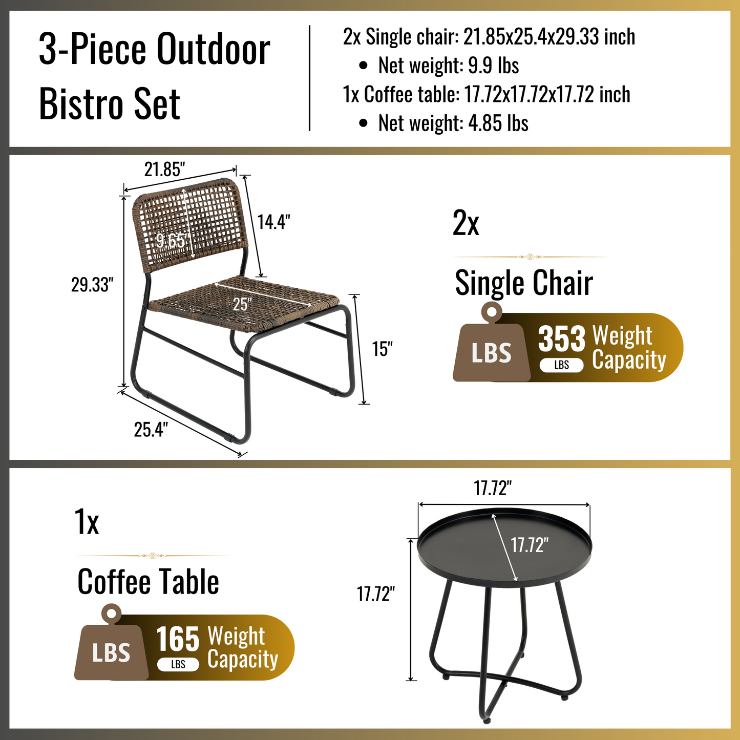 Patio Furniture Set Outdoor Balcony Porch Garden Backyard Lawn Furniture Acacia Wood Tabletop