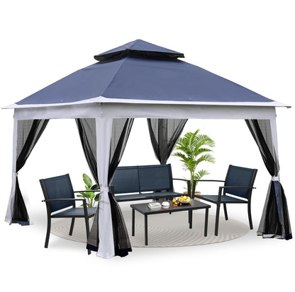 Outdoor 11x 11Ft Pop Up Gazebo Canopy With Removable Zipper Netting,2-Tier Soft Top Event Tent,Suitable For Patio Backyard Garden Camping Area,Coffee