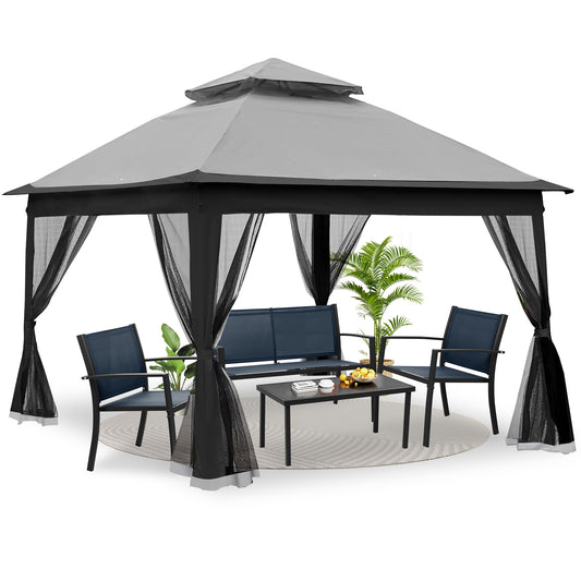 Outdoor 11x 11Ft Pop Up Gazebo Canopy With Removable Zipper Netting,2-Tier Soft Top Event Tent,Suitable For Patio Backyard Garden Camping Area,Coffee