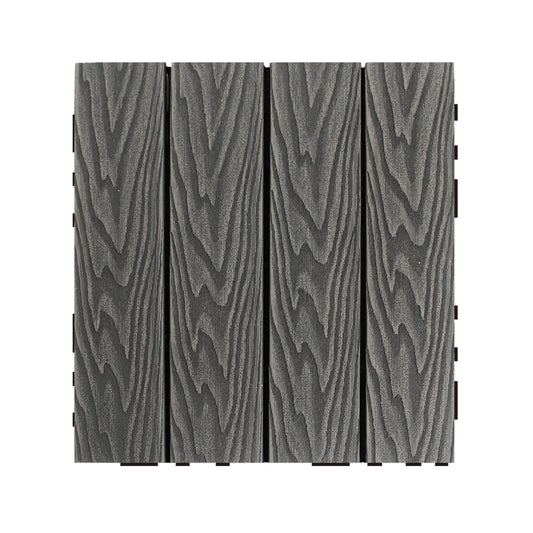 WPC 3D Embossed Faux Wood Stripe Interlocking Floor Tile, 12in x 12in (11 Tiles per Pack)