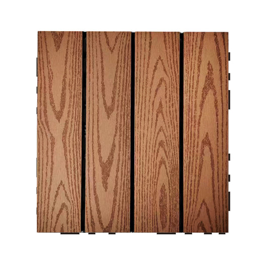 WPC 2D Embossed Faux Wood Stripe Interlocking Floor Tile, 12in x 12in (11 Tiles per Pack)