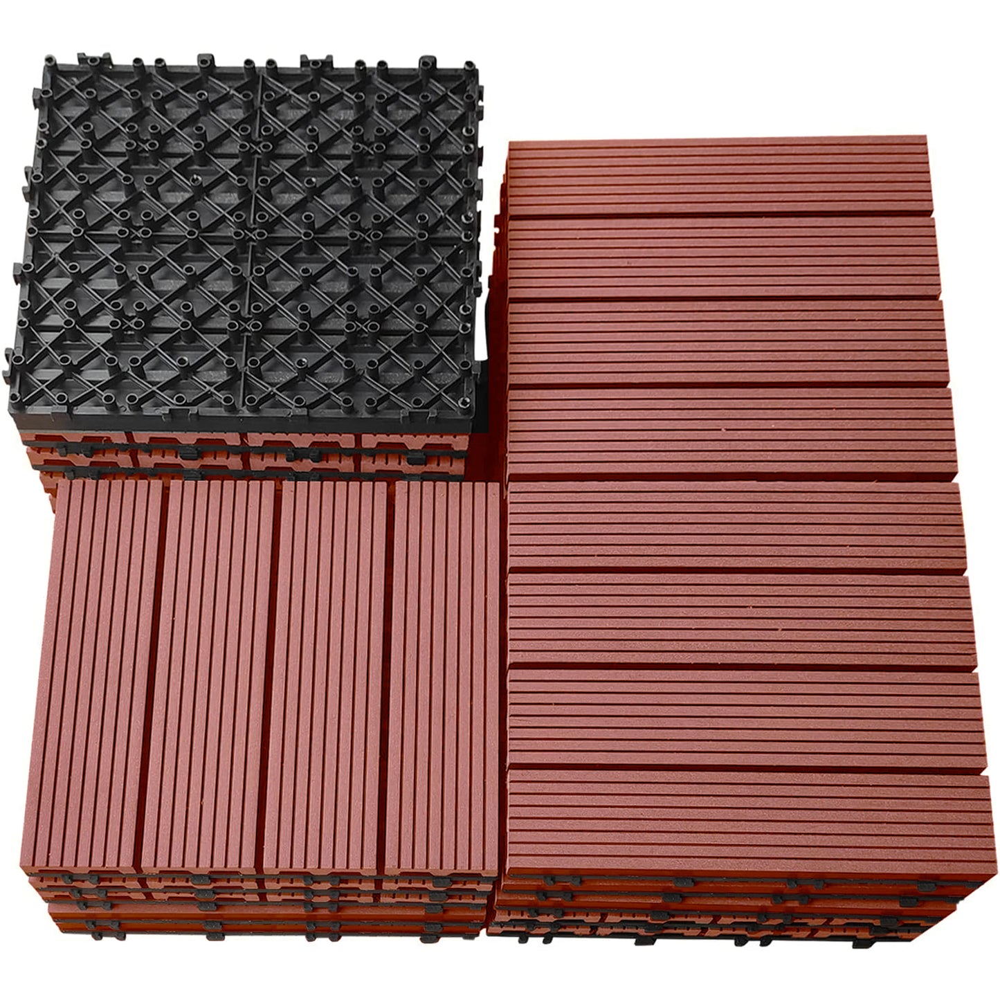 WPC 3D Vertical Stripes Interlocking Decking Tiles for Both Indoor and Outdoor , 12 in x 12 in (11 Tiles per Pack)