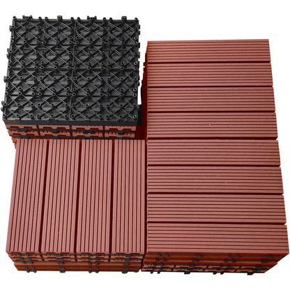 WPC 3D Vertical Stripes Interlocking Decking Tiles for Both Indoor and Outdoor , 12 in x 12 in (11 Tiles per Pack)