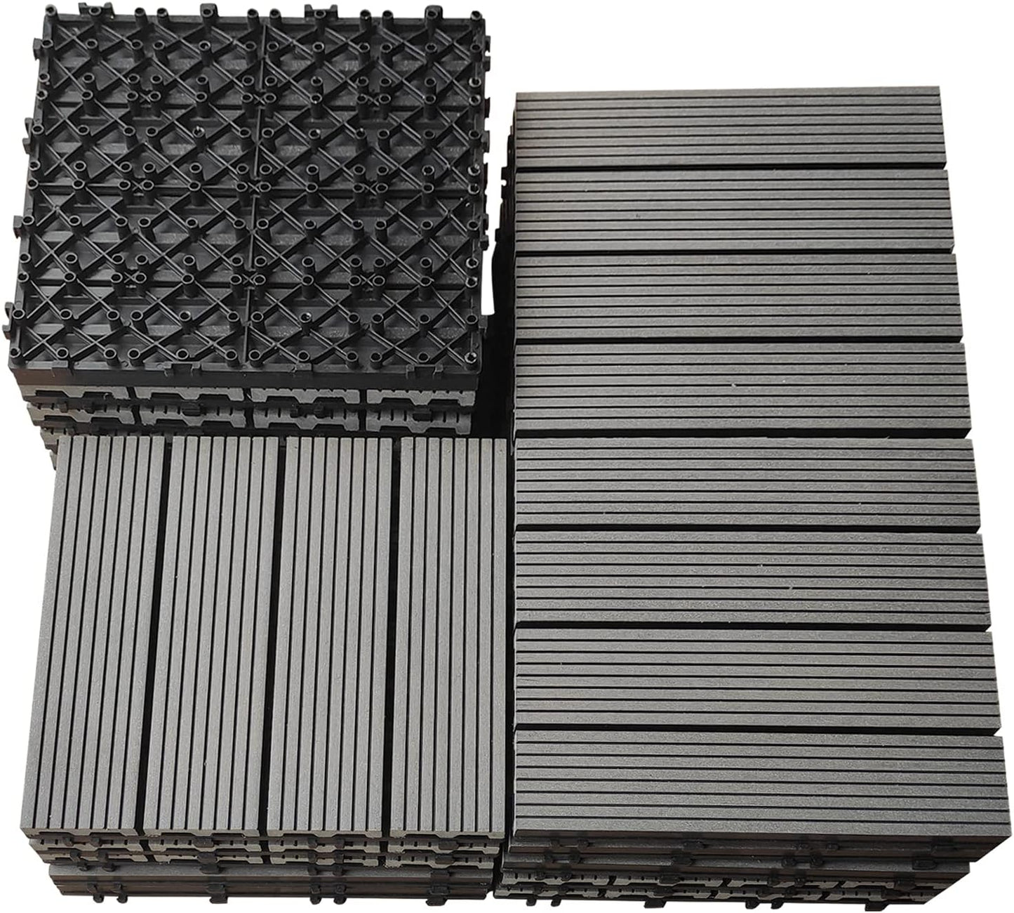 WPC 3D Vertical Stripes Interlocking Decking Tiles for Both Indoor and Outdoor , 12 in x 12 in (11 Tiles per Pack)