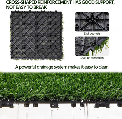 Artificial Turf Interlocking Floor Tiles, 12 in x 12 in (20 Tiles per Pack)