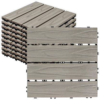 WPC 3D Embossed Faux Stripe Interlocking Floor Tiles, 12 in x 12 in (11 Tiles per Pack)