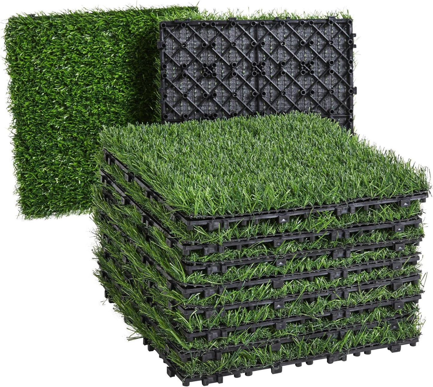 Artificial Turf Interlocking Floor Tiles, 12 in x 12 in (20 Tiles per Pack)