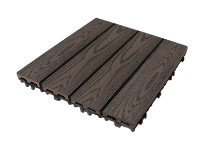 WPC 2D Embossed Faux Wood Stripe Interlocking Floor Tile, 12in x 12in (11 Tiles per Pack)