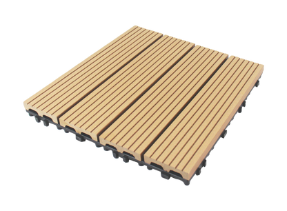 WPC 3D Vertical Stripes Interlocking Decking Tiles for Both Indoor and Outdoor , 12 in x 12 in (11 Tiles per Pack)