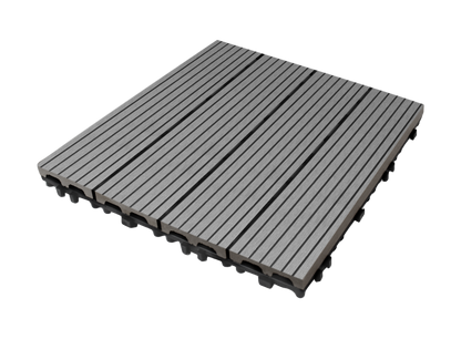 WPC 3D Vertical Stripes Interlocking Decking Tiles for Both Indoor and Outdoor , 12 in x 12 in (11 Tiles per Pack)