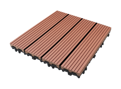 WPC 3D Vertical Stripes Interlocking Decking Tiles for Both Indoor and Outdoor , 12 in x 12 in (11 Tiles per Pack)