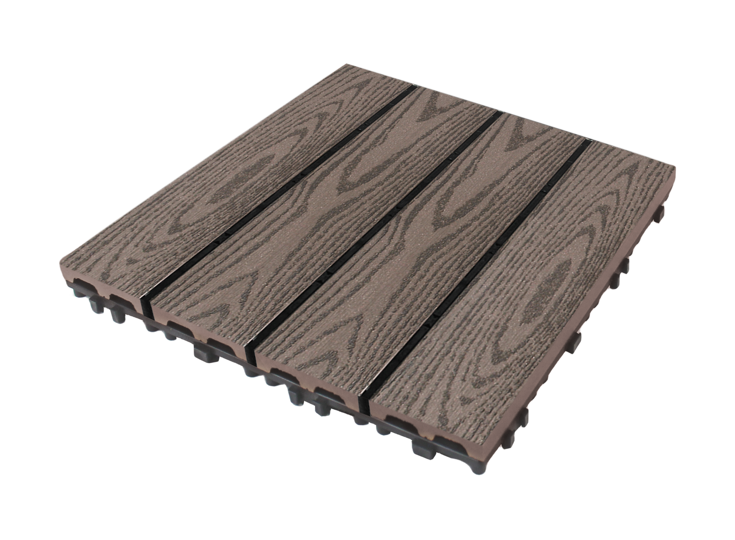 WPC 2D Embossed Faux Wood Stripe Interlocking Floor Tile, 12in x 12in (11 Tiles per Pack)