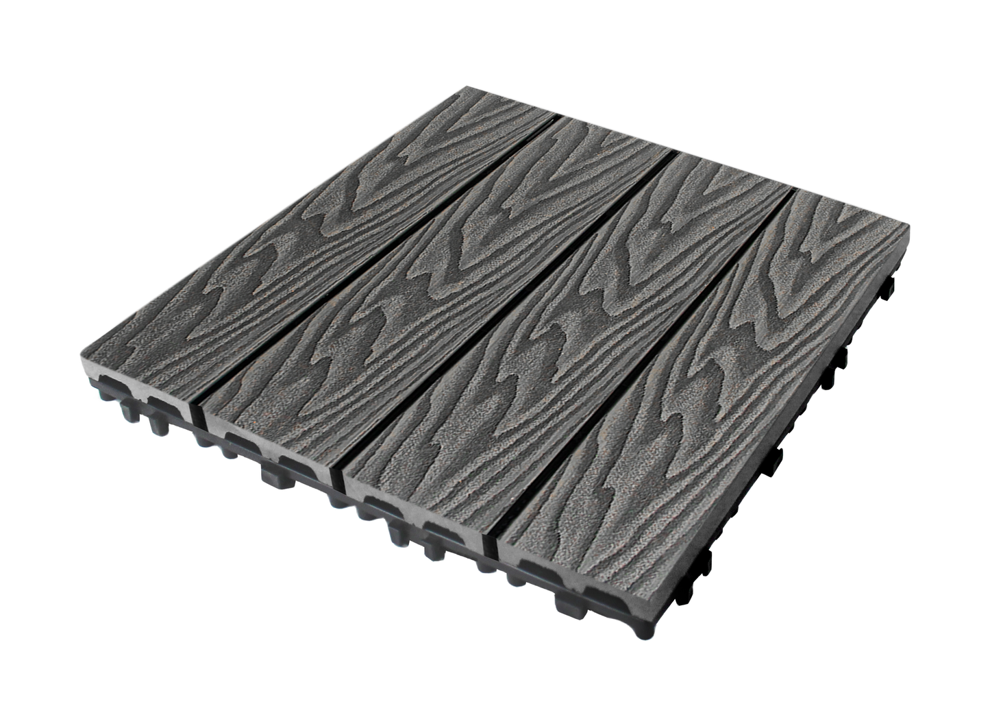 WPC 3D Embossed Faux Wood Stripe Interlocking Floor Tile, 12in x 12in (11 Tiles per Pack)