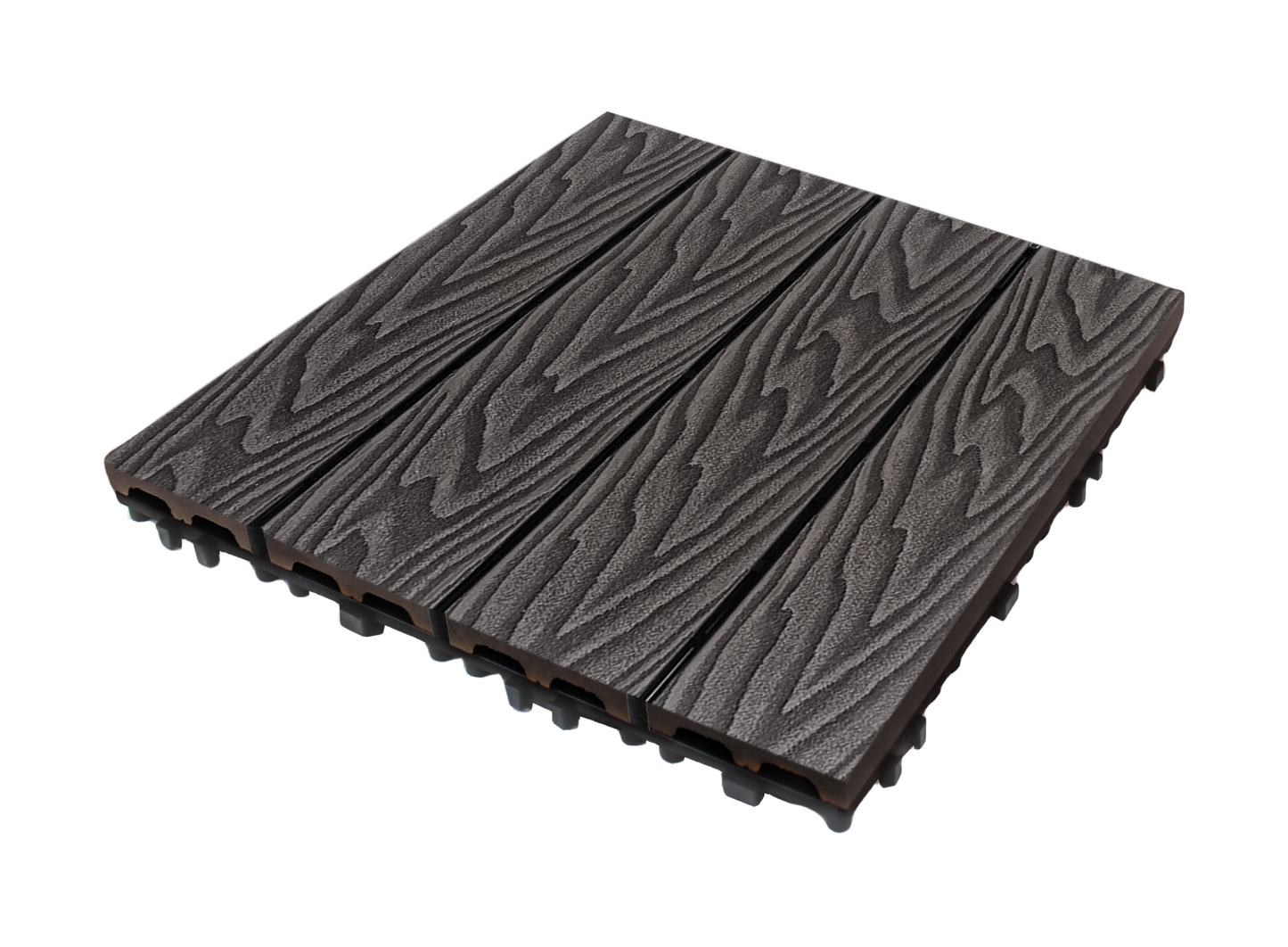 WPC 3D Embossed Faux Wood Stripe Interlocking Floor Tile, 12in x 12in (11 Tiles per Pack)