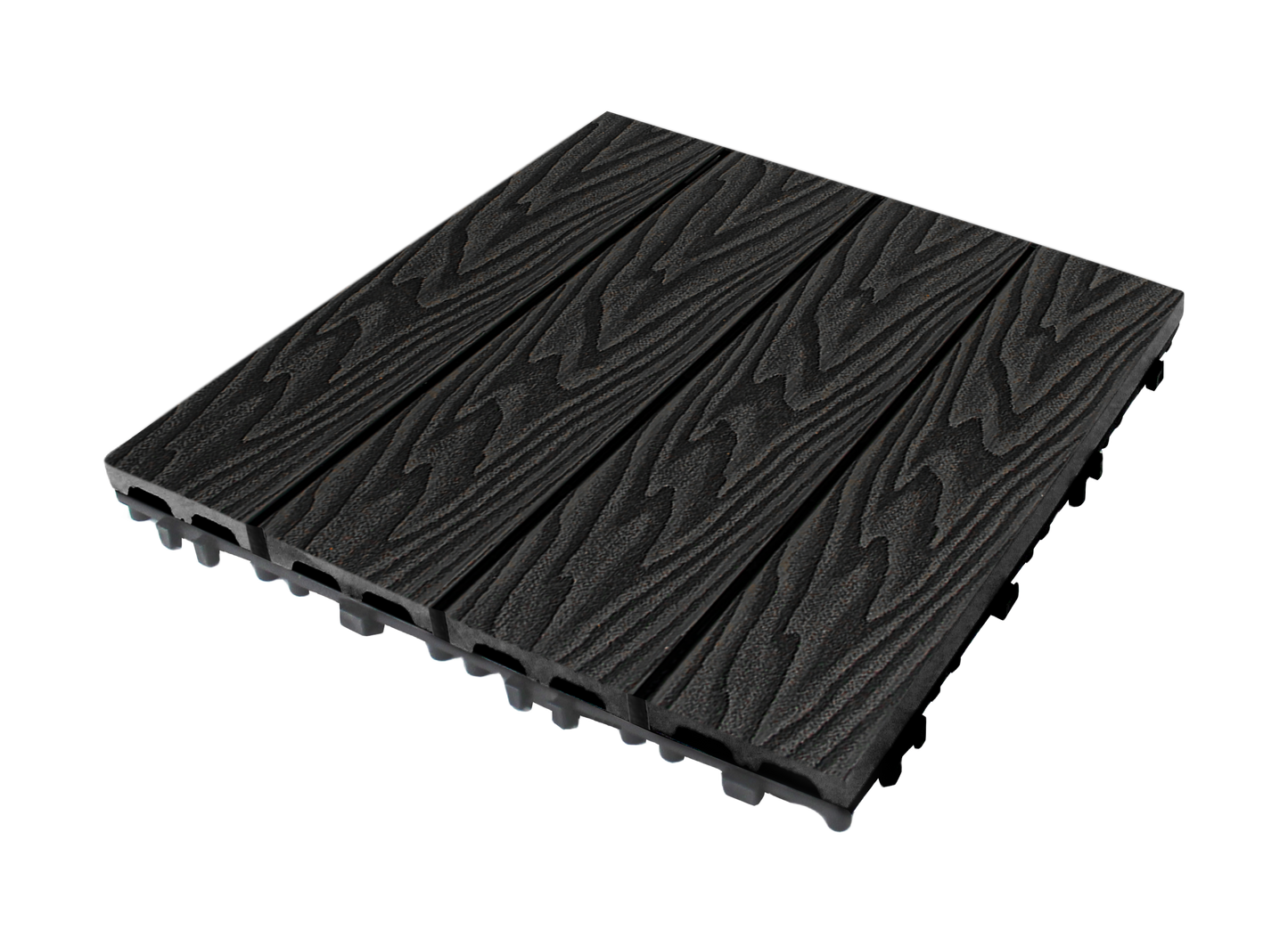 WPC 3D Embossed Faux Wood Stripe Interlocking Floor Tile, 12in x 12in (11 Tiles per Pack)