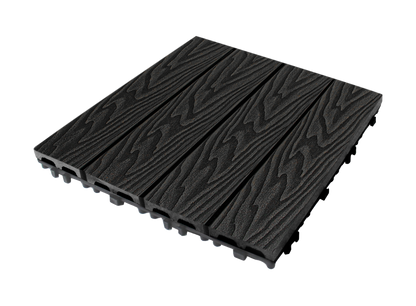 WPC 3D Embossed Faux Wood Stripe Interlocking Floor Tile, 12in x 12in (11 Tiles per Pack)