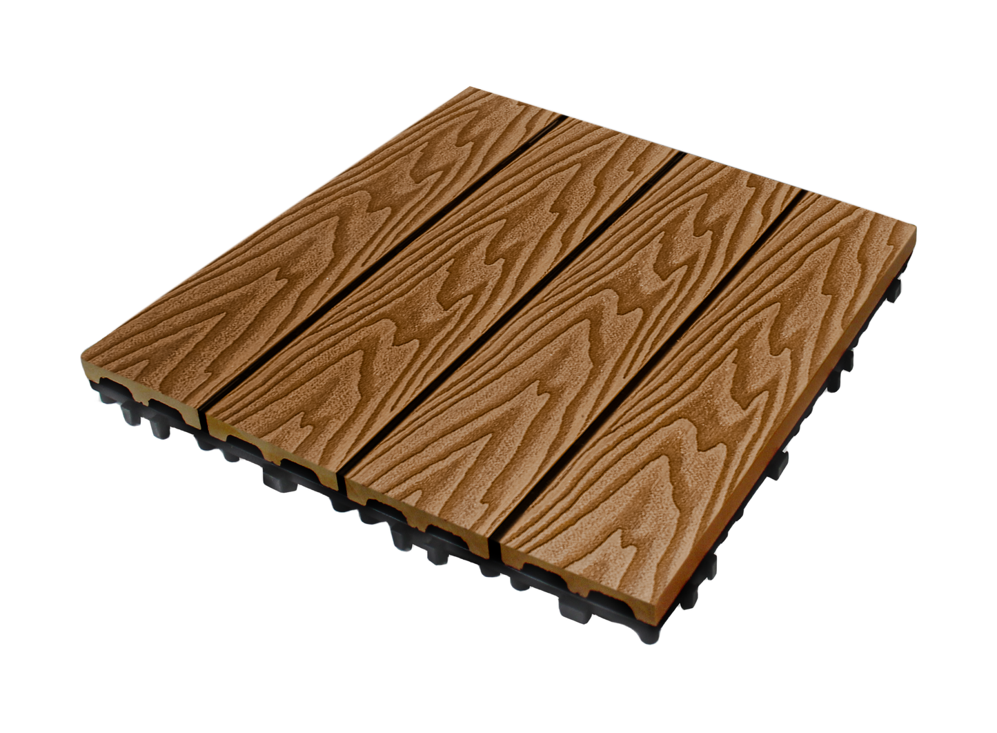 WPC 3D Embossed Faux Wood Stripe Interlocking Floor Tile, 12in x 12in (11 Tiles per Pack)