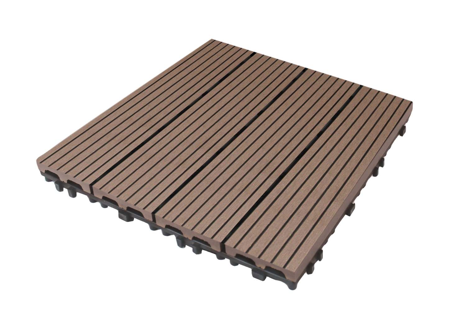 WPC 3D Vertical Stripes Interlocking Decking Tiles for Both Indoor and Outdoor , 12 in x 12 in (11 Tiles per Pack)