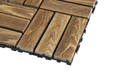 Solid Wood Carbonized Interlocking Floor Tiles, 12 in x 12 in (30 Tiles per Pack)