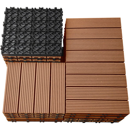 WPC 3D Vertical Stripes Interlocking Decking Tiles for Both Indoor and Outdoor , 12 in x 12 in (11 Tiles per Pack)