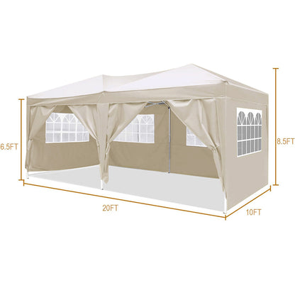 10'x20' Folding Canopy with 6 Removable Sidewalls Outdoor Event Shelter UPF 50+ Gazebo Portable Tents for Parties Beach Camping Wedding EZ Pop Up Canopy