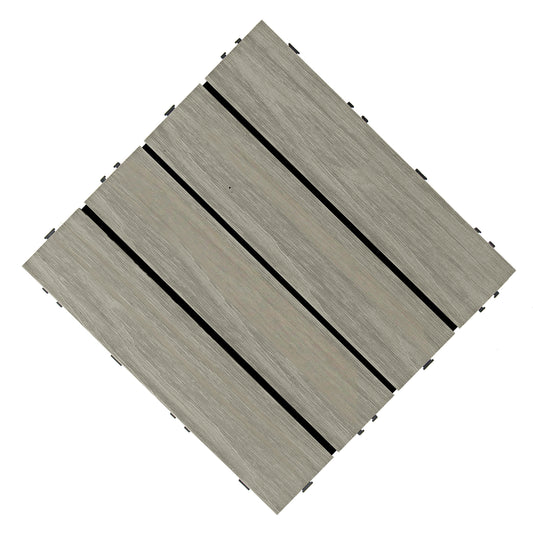 WPC 3D Embossed Faux Stripe Interlocking Floor Tiles, 12 in x 12 in (11 Tiles per Pack)