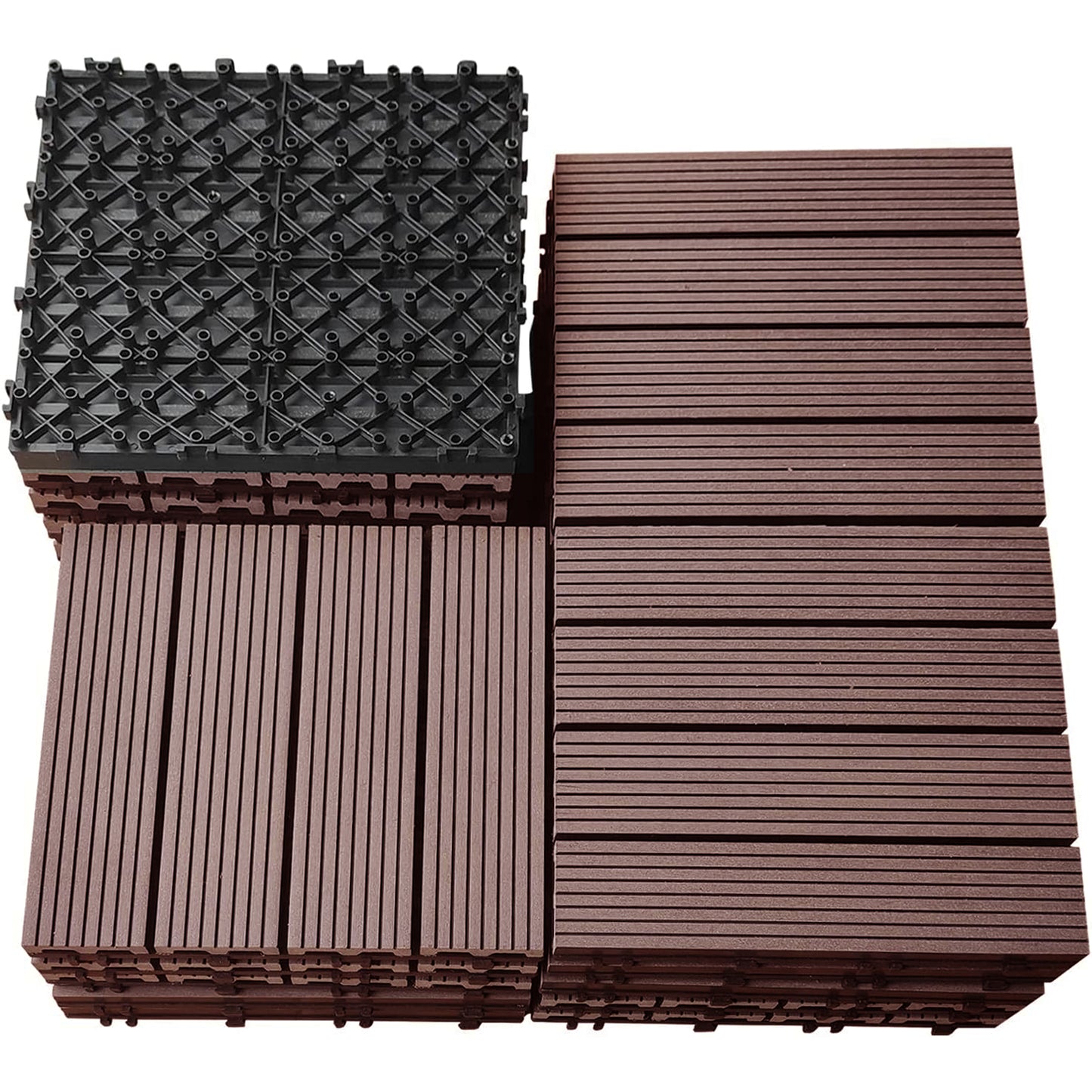 WPC 3D Vertical Stripes Interlocking Decking Tiles for Both Indoor and Outdoor , 12 in x 12 in (11 Tiles per Pack)