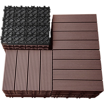 WPC 3D Vertical Stripes Interlocking Decking Tiles for Both Indoor and Outdoor , 12 in x 12 in (11 Tiles per Pack)