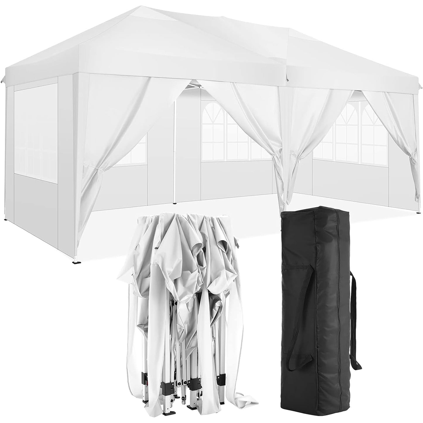 10'x20' Folding Canopy with 6 Removable Sidewalls Outdoor Event Shelter UPF 50+ Gazebo Portable Tents for Parties Beach Camping Wedding EZ Pop Up Canopy