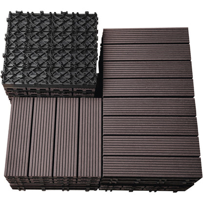 WPC 3D Vertical Stripes Interlocking Decking Tiles for Both Indoor and Outdoor , 12 in x 12 in (11 Tiles per Pack)